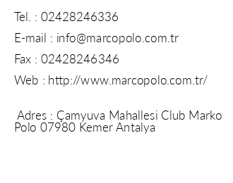 Club Marco Polo iletiim bilgileri